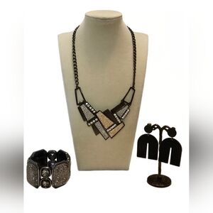 Gun Metal Geometric Statement Necklace Set
